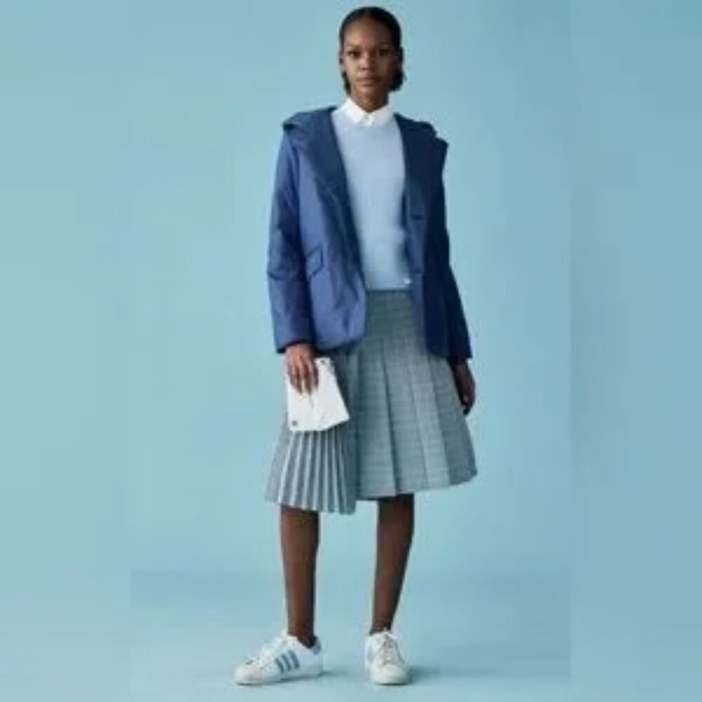 NWT | We AR4 Gray Soft Green Plaid Pleated A-Line Skirt, Size S